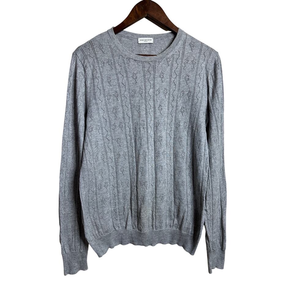Dries Van Noten Pointelle Cotton Cashmere Crewneck Sweater Gray size L